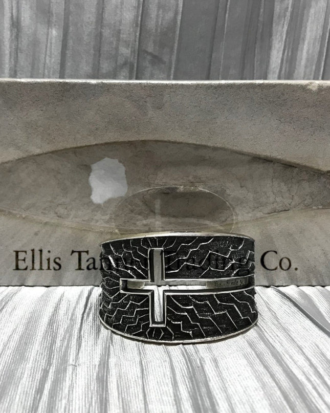 Silver Tufa Cast Cuff, Large Cross Cutout from the center to the side opening 