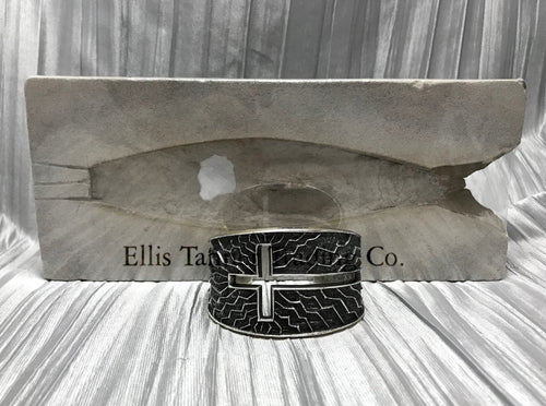 Silver Tufa Cast Cuff, Large Cross Cutout from the center to the side opening 