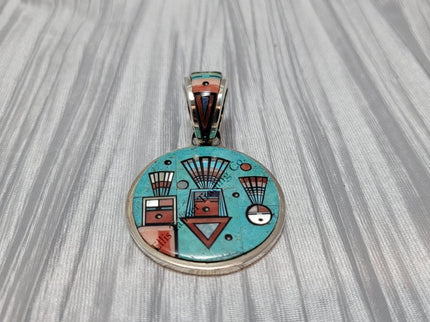 Ervin Tsosie Turquoise Circle inlaid Pendant